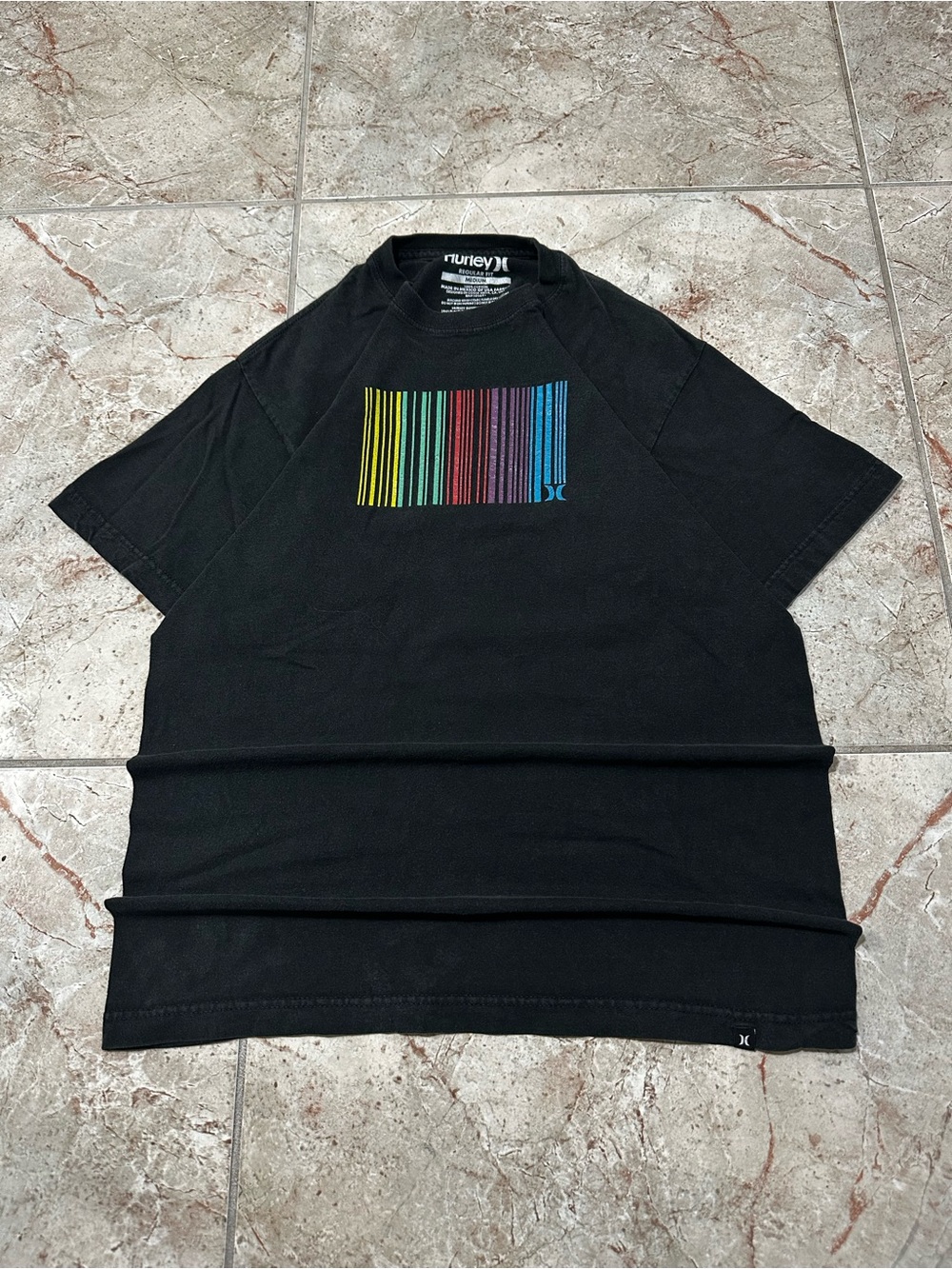 Hurley Black Short-Sleeve Tee with Rainbow Stripe Barcode